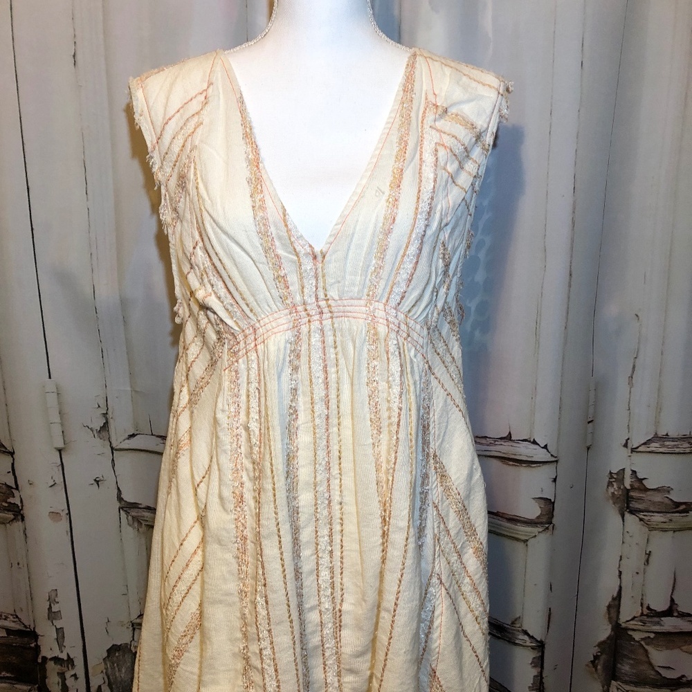 Free People V-neck High-low Fringy and Textured Mini Dress - Size S